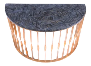 Rare Blue Tiger Eye Precious Stone Hemisphere Table With Designer Base