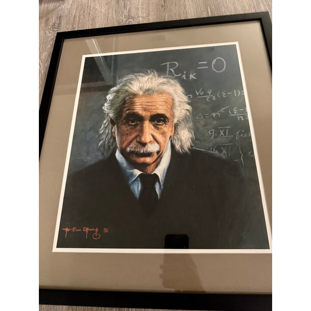 Surrealism Rare Ho-Ewn-Chang Signed Albert Einstein Print Glass Framed 1986 For Sale - Image 3 of 7