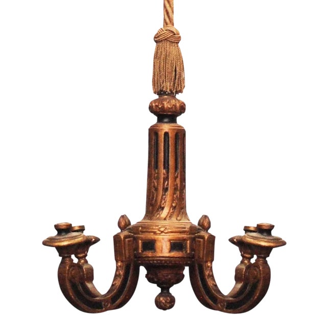 19th-Century Italian Hand-Carved and Gilt-Wood Four-Arm Chandelier For Sale