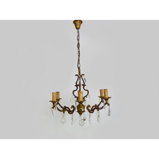 6-Light Cage Chandelier in Bronze with Glass Pendants, 1960s For Sale - Image 10 of 10
