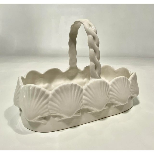 Mottahedeh 1970s Mottahedeh Porcelain Handled Basket Sea Shell Motif For Sale - Image 4 of 12