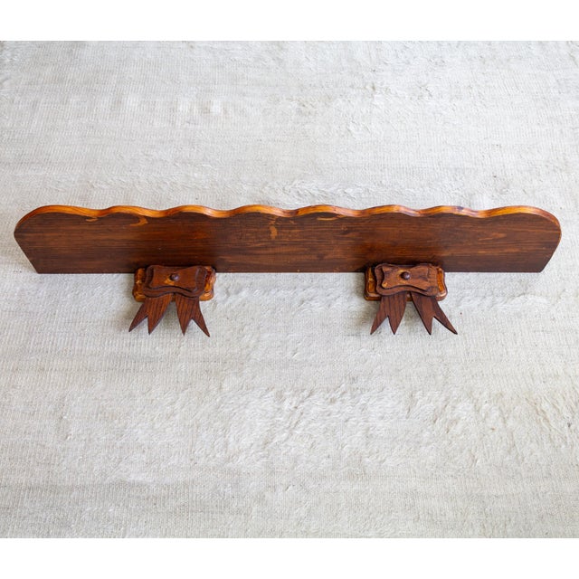 Wood Folk Art Scalloped Wooden Shelf With Bow Brackets For Sale - Image 7 of 11