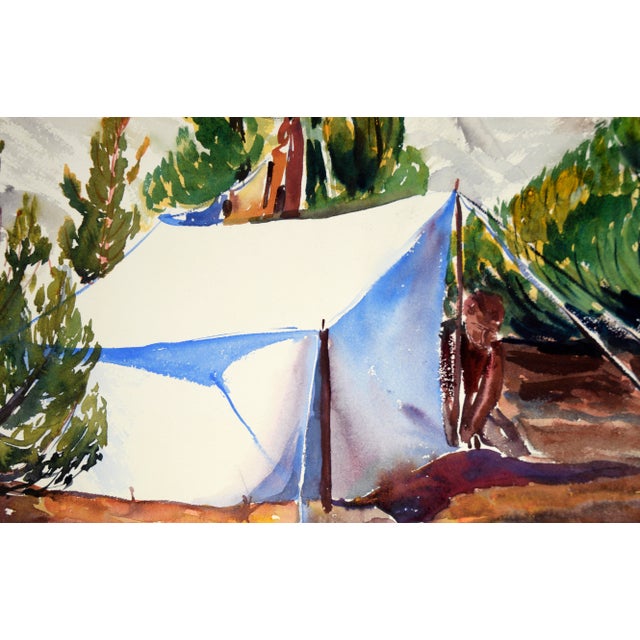 Staking a Tent, Modernist Landscape in Watercolor on Paper by Lucile Marie Johnston For Sale In Monterey, CA - Image 6 of 8