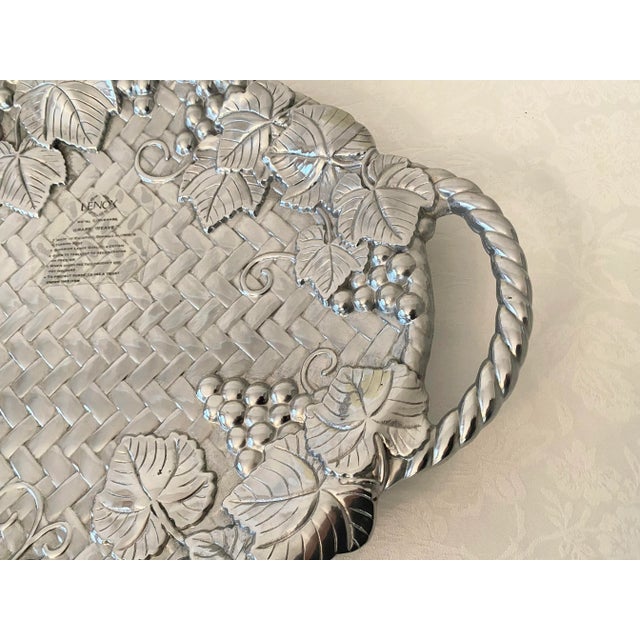Lenox Large Lenox Handled Oval Serving Tray Platter Grape Weave Pewter/Silver Color Metal-Wear Late 20th Century New in Box For Sale - Image 4 of 11