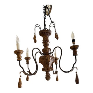 Italian Wood & Metal Vintage Chandelier For Sale