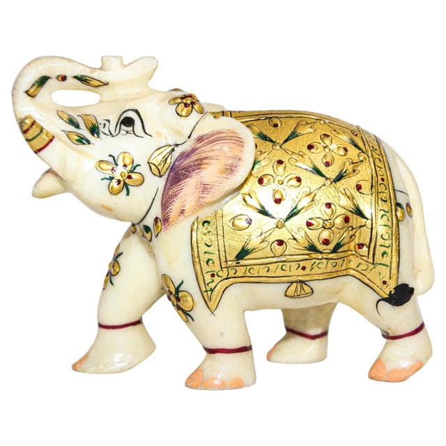 Vintage White Marble Jeweled Elephant Sculpture Paper Weight For Sale - Image 13 of 13