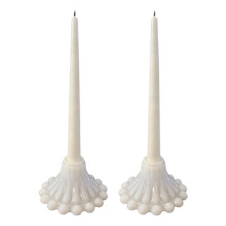 Vintage Milk Glass “Berwick Boopie” Candlesticks/ Candle Holders, a Pair For Sale