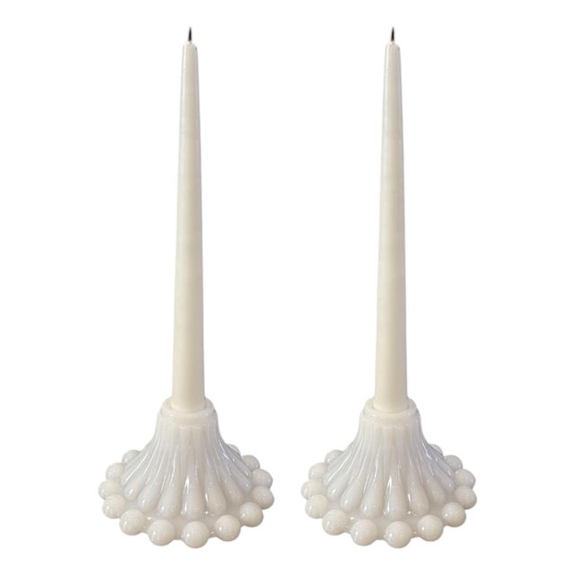Vintage Milk Glass “Berwick Boopie” Candlesticks/ Candle Holders, a Pair For Sale