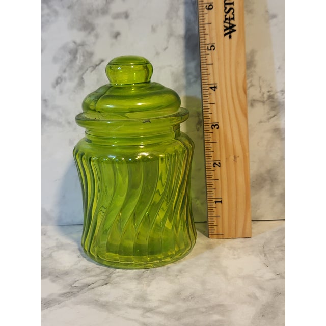 Glass Vintage Green Glass Apothecary Jar With Optic Swirl For Sale - Image 7 of 13