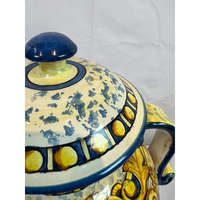 Blue 1990s Italian Hand-Painted Blue Urn With Scrolled Handles For Sale - Image 8 of 12