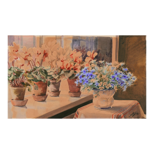 'Flowers on a Window Sill' by Grand Duchess Olga Alexandrovna, Royal Provenance, Russia, Queen Elizabeth II