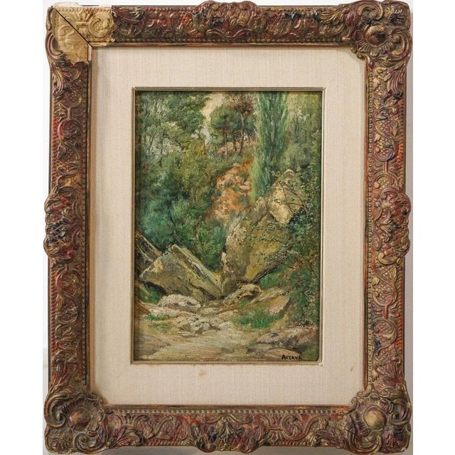Signed framed oil on panel of a treescape study Artist Name: Arzave Barnes, Joan Approx Date: Early 20th century Frame...