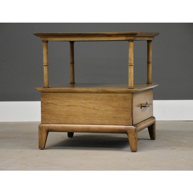 A mid century modern walnut one drawer nightstand bed side table made by Henredon Furniture with a lower shelf. original...