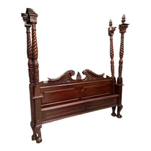 Late 19th Century Magnificent Antique Carved Mahogany Four-Poster King Bed