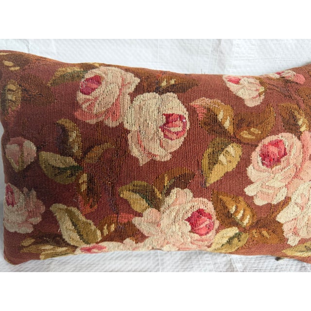 Mid 19th Century Antique French Aubusson Rose Tapestry Pillow, Circa 1850s For Sale - Image 5 of 7