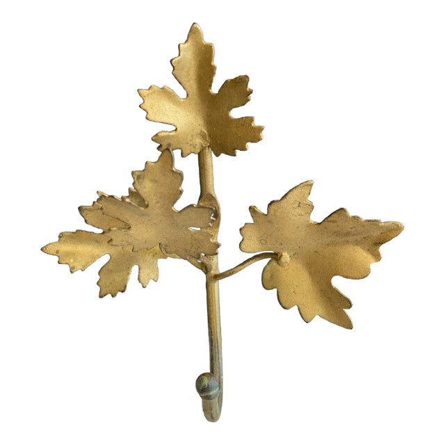 Mid 20th Century Italian Leaf Gold Metal Wall Hook For Sale