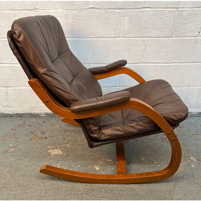 Wood Vintage Bentwood and Leather Rocking Chair For Sale - Image 7 of 12