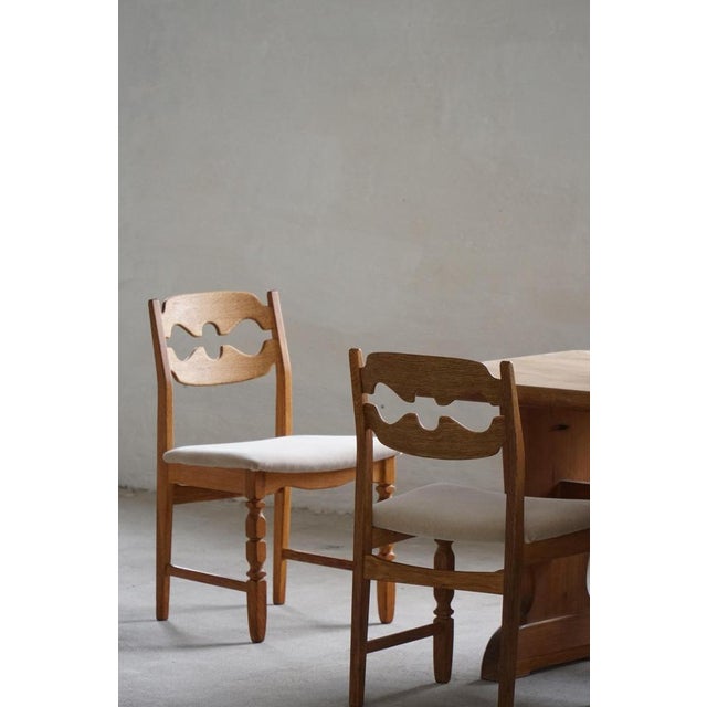 Vintage Razorblade Dining Chairs in Oak and Mohair by Henning Kjærnulf, 1960s, Set of 6 For Sale - Image 10 of 18