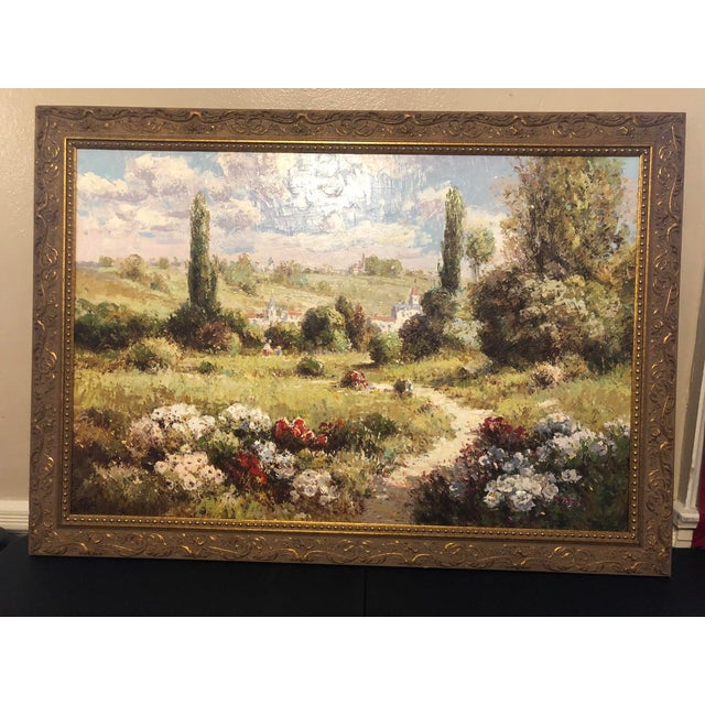 Late 20th Century Large Impressionistic European Village Landscape Oil Painting in Custom Gold Frame For Sale - Image 15 of 18