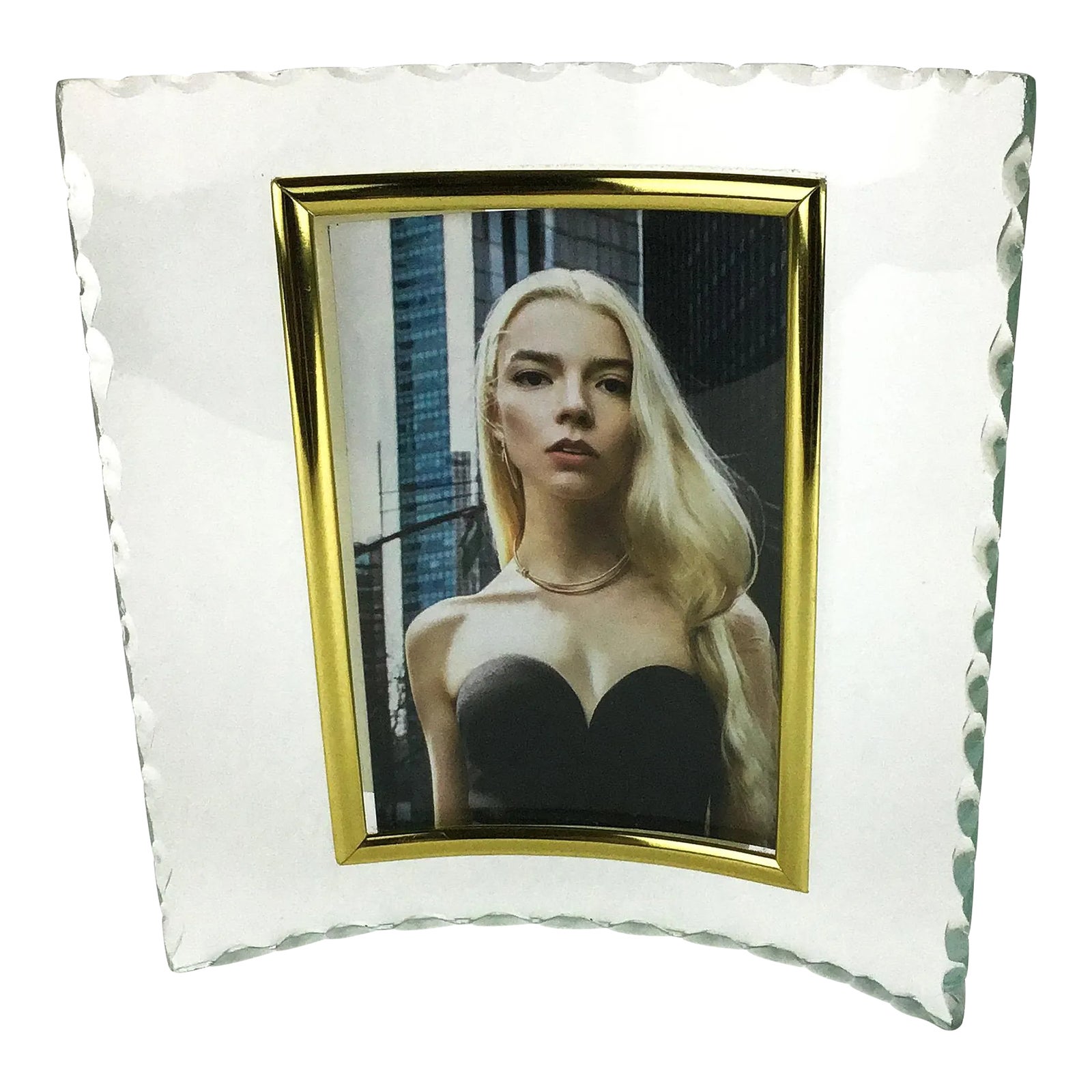 Curvy Glass & Brass Photo Frame | Chairish