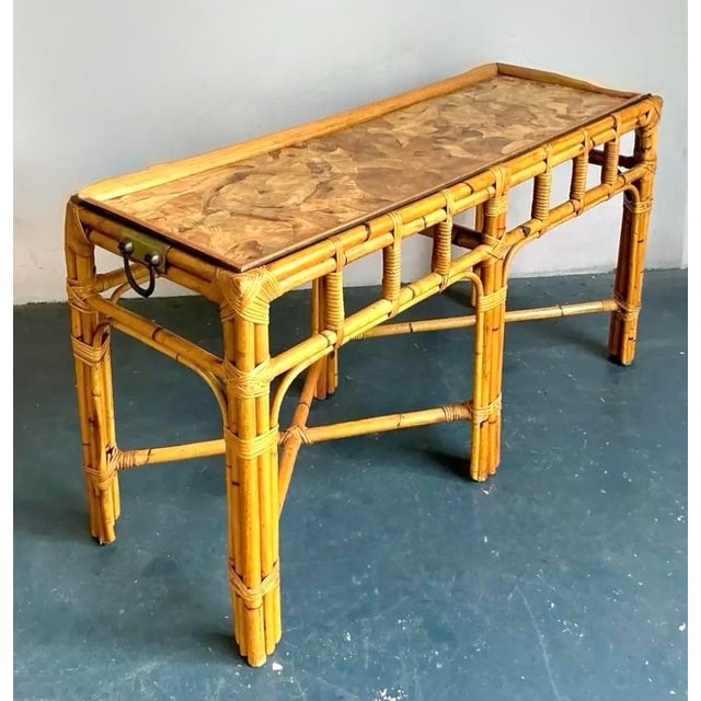 Vintage Boho Bamboo and Burlwood Console Table For Sale - Image 11 of 12