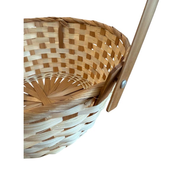 Basket Natural Split Reed Woven Two Tone For Sale - Image 4 of 8