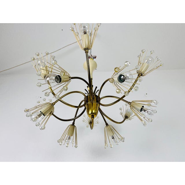 Glass and Brass Chandelier attributed to Emil Stejnar for Rupert Nikoll, 1960s, Set of 2 For Sale - Image 9 of 17