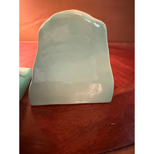 Vintage 1949 Roseville Pottery Ming Tree Bookends Shape 559 Turquoise - A Pair For Sale - Image 12 of 13