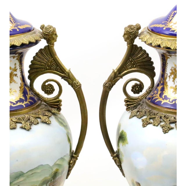 Manufacture de Sevres French Sèvres Porcelain Bronze Mounted Cobalt & Raised Gilt Gold Covered Urn For Sale - Image 4 of 12