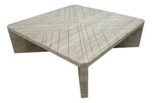 Italian Travertine Coffee Table with Brass Inlays, 1970s