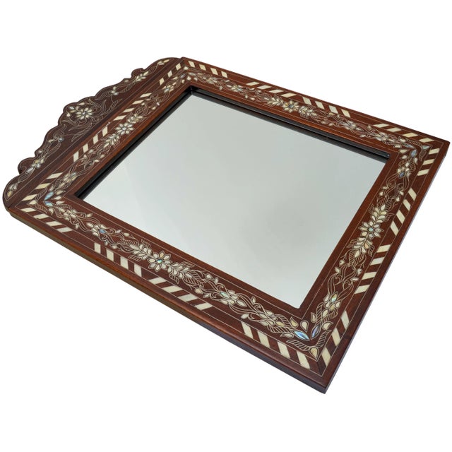 Vintage Handcrafted Mother-of-Pearl Inlaid Mirror With Moorish Marquetry For Sale In New York - Image 6 of 8