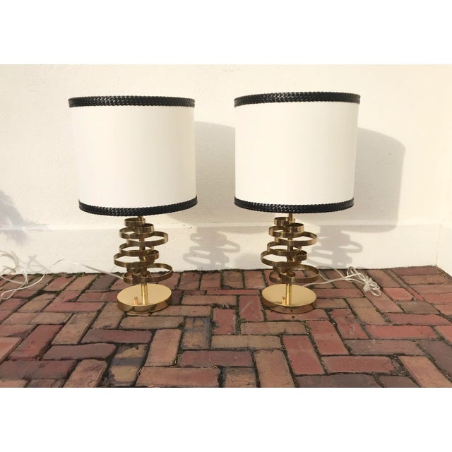 Brass Ribbon Lamp With Braided Leather Shade - a Pair For Sale - Image 12 of 12
