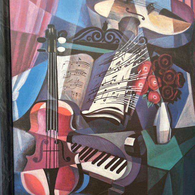 Cubism Genuine Lithograph on Canvas by Erik Freyman “ Sonata “ Cubist Style Signed Framed Circa 1998 For Sale - Image 3 of 12