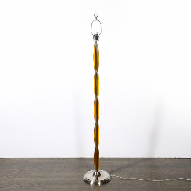 Mid 20th Century Mid-Century Modern Segmented Amber Bakelite & Brushed Chrome Floor Lamps - a Pair For Sale - Image 9 of 14