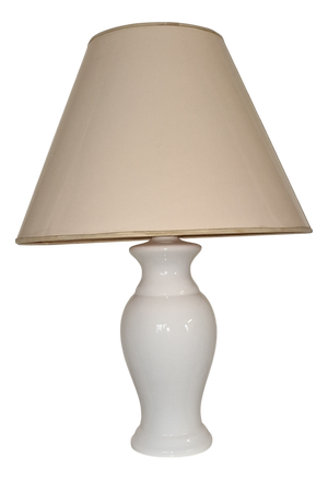 Vintage Table Lamp with White Ceramic Base and Cream-Colored Lacquered Shade by Leola, 1970s