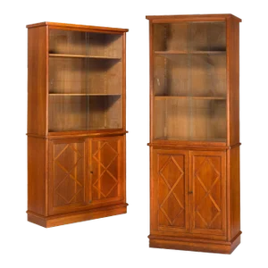 Pair of Vintage French Moderne Brushed Oak Bookcases Display Cabinets