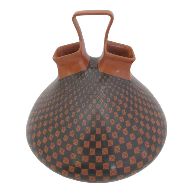 Mata Ortiz Olga Quezada Mexico Geometric Checkerboard Pottery Wedding Vase For Sale