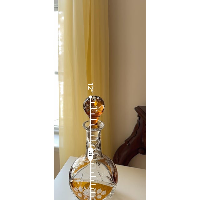 Art Deco Vintage Bohemian Amber Cut Crystal Decanter With Stopper For Sale - Image 3 of 6