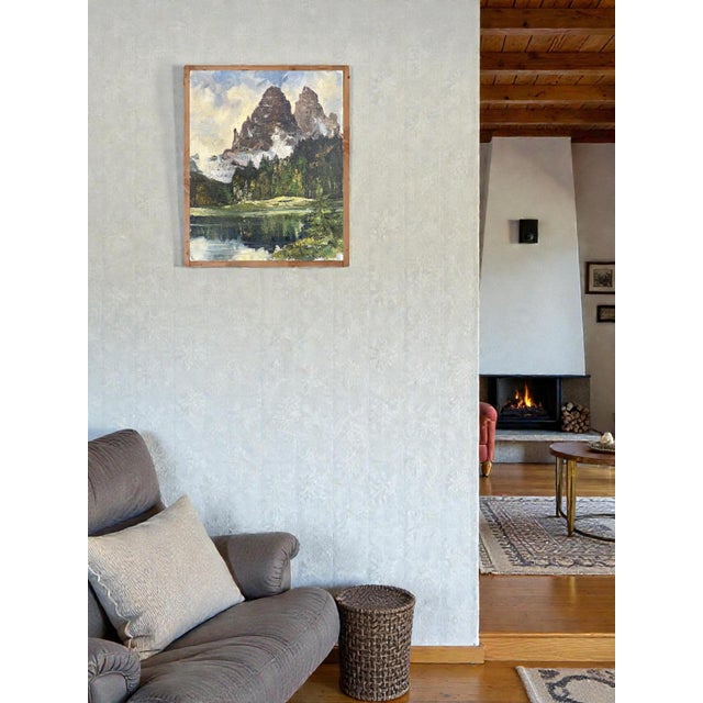 Willy Angele, Three Peaks of Lavaredo, Italian Dolomites, 1950s, Oil on Canvas For Sale - Image 12 of 15