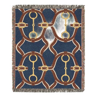 Equestrian Bridle Woven Throw Blanket – Cotton Tapestry With Fringe, 60 × 50 For Sale