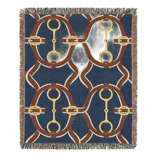 Equestrian Bridle Woven Throw Blanket – Cotton Tapestry With Fringe, 60 × 50 For Sale
