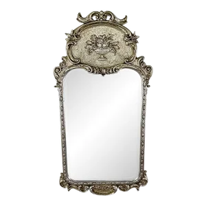 French Louis XVI Style Silver Trumeau Floral Design Wall or Mantel Mirror