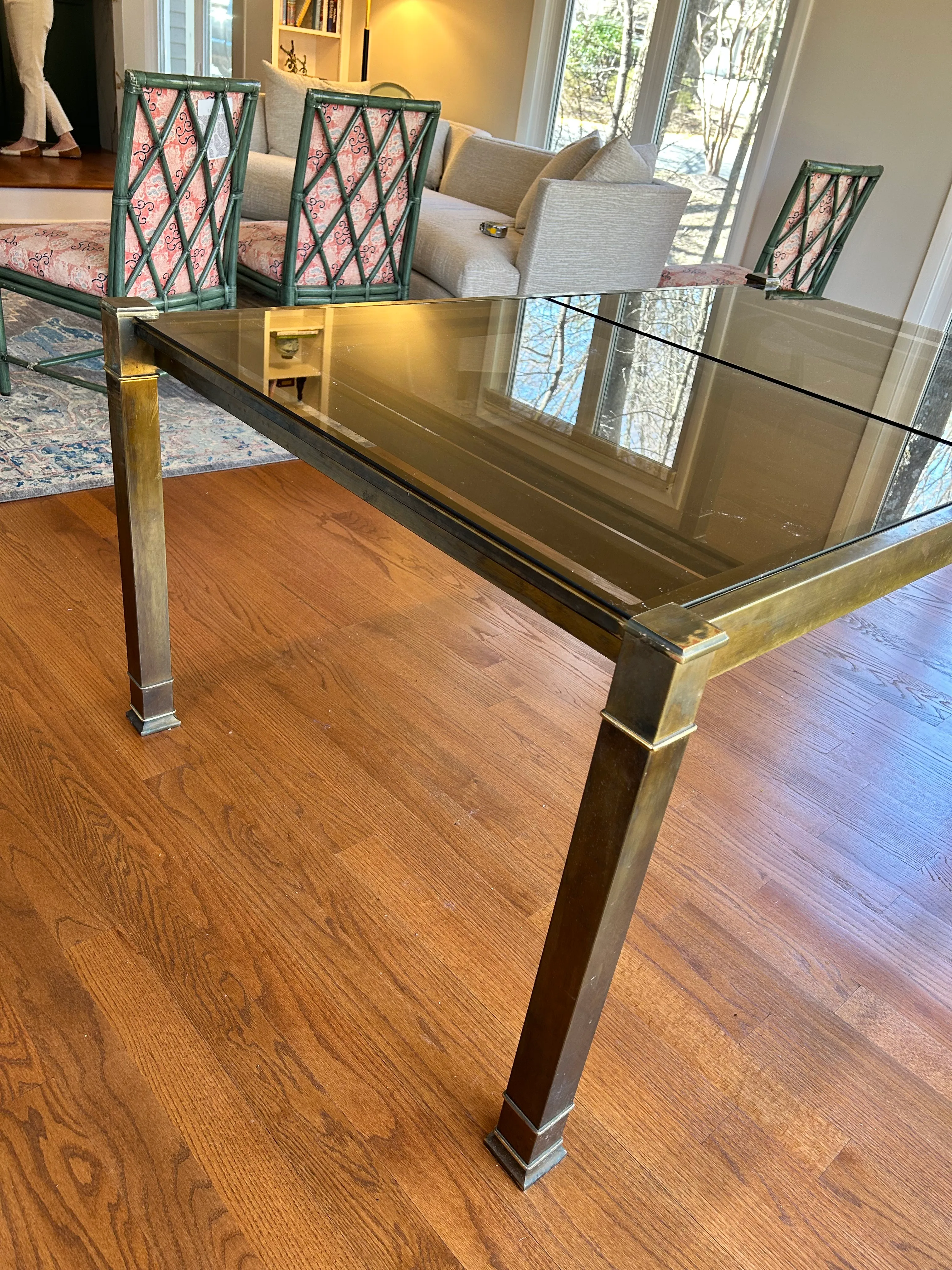 Vintage 1980s Brass Extension Glass Top Dining Table | Chairish