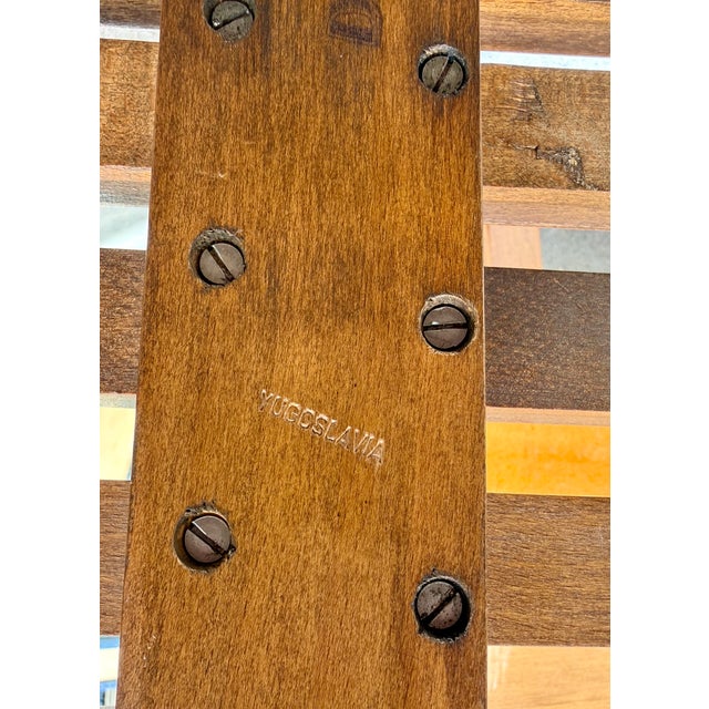 Vintage Scandinavian Modern Slatted Wood Bench Made in Yugoslavia For Sale - Image 13 of 13