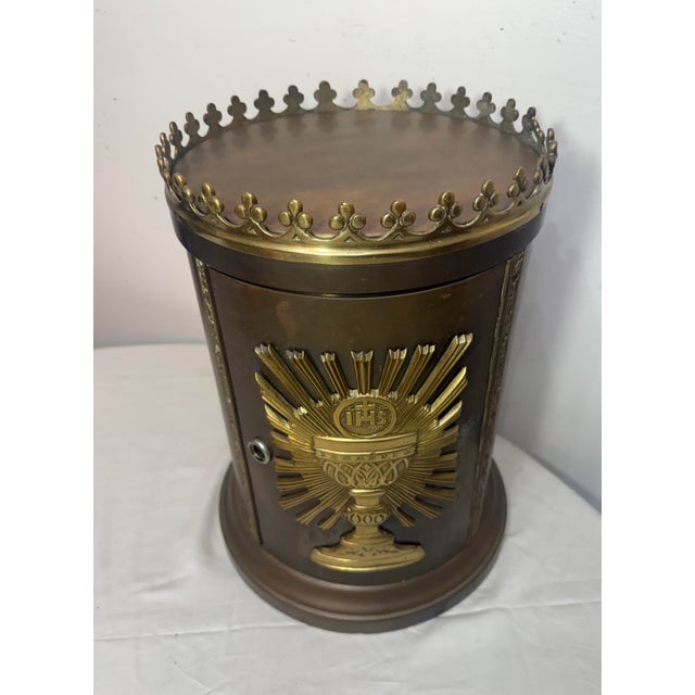 Metal Large Antique Bronze Religious Catholic Church Altar Tabernacle Offering Box For Sale - Image 7 of 14
