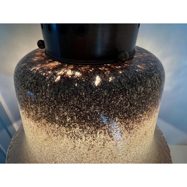 Vintage Mushroom Pendant Lamp in Brass and Hand-Blown Glass from Peill & Putzler, Germany, 1970s For Sale - Image 4 of 11