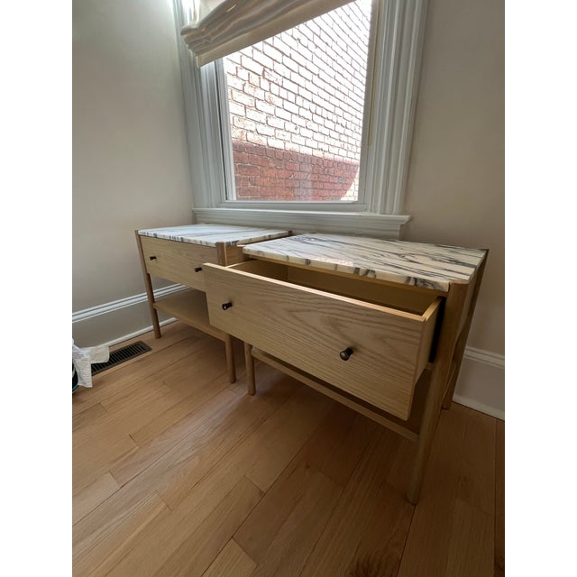 2020s Nightstands - Lulu & Georgia Pair of Philana White Oak and Marble Nightstands For Sale - Image 5 of 6