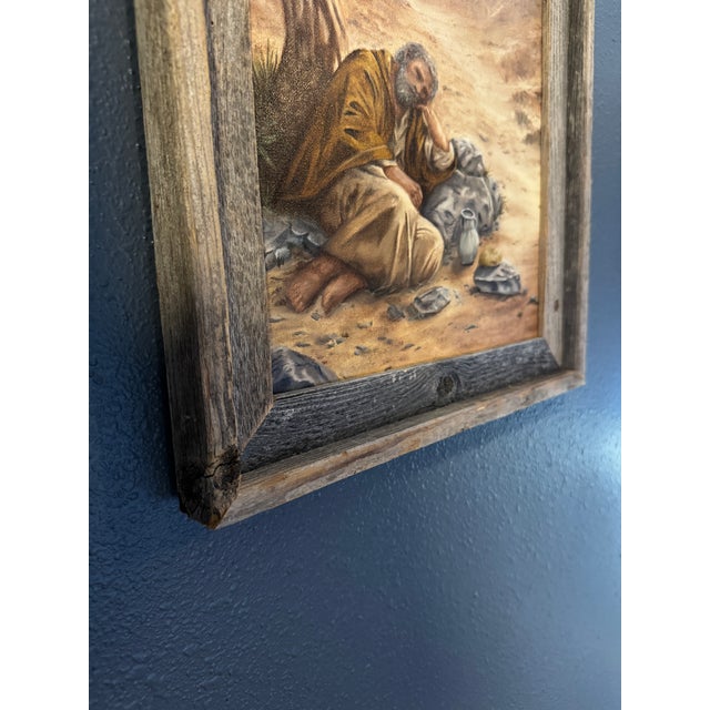 Wood “Weary Prophet” Oil on Canvas in Reclaimed Wood Frame For Sale - Image 7 of 8