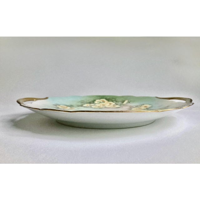 1900's Bavarian Gilt Handled Green & Yellow Floral Porcelain Cake Plate For Sale In New York - Image 6 of 13
