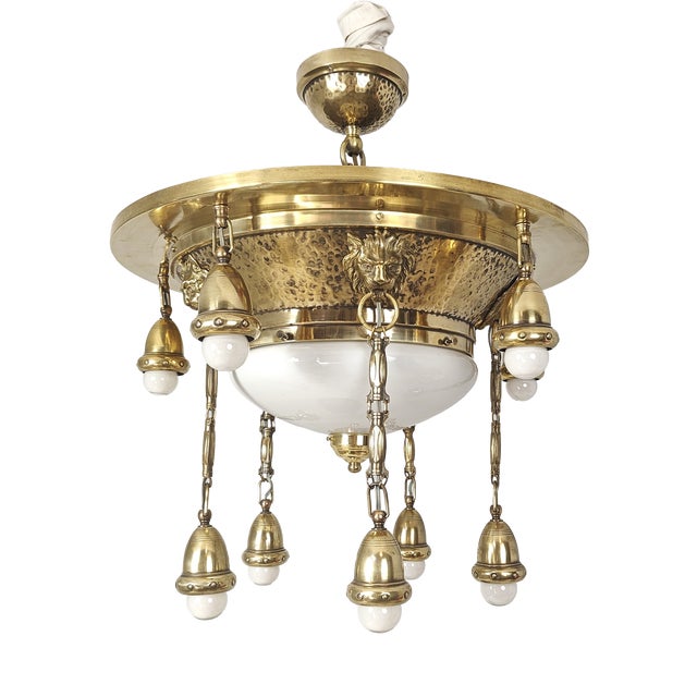 Art Nouveau Ceiling Lamp with Lion Heads, 1900s For Sale